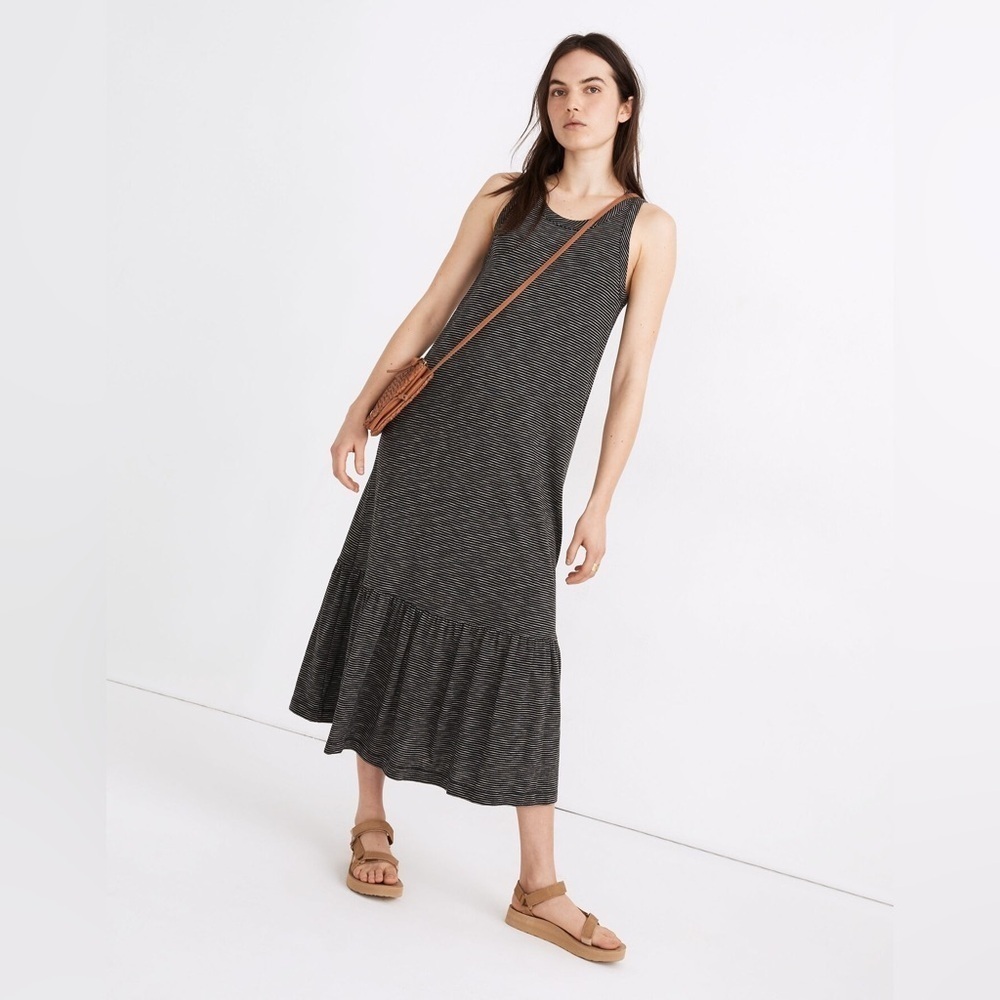 Madewell Black & White Striped Jersey Knit Tank Ruffle Hem Dress Women’s XS
